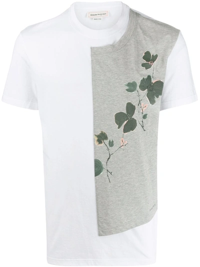 Alexander Mcqueen Floral Print Panelled T-shirt In White
