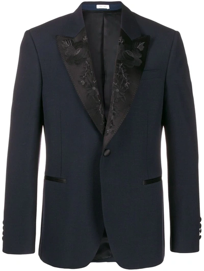 Alexander Mcqueen Single-breasted Collared Jacket In Blue
