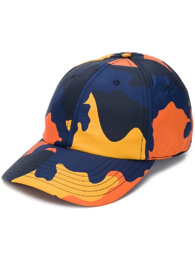 Valentino Garavani Camouflage Print Baseball Cap In Blue/orange