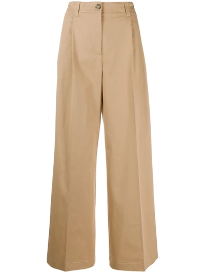 Msgm High-waisted Wide Leg Trousers In Neutrals