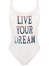 Alberta Ferretti Sequin Slogan Swimsuit In White