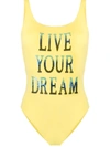 Alberta Ferretti Sequin Slogan Swimsuit In Yellow