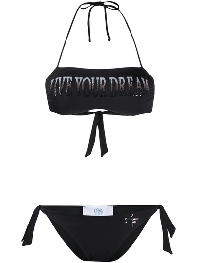 Alberta Ferretti Printed Bandeau Bikini In Black
