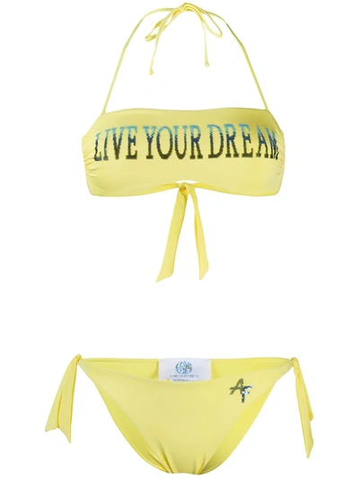 Alberta Ferretti Printed Bandeau Bikini In Yellow