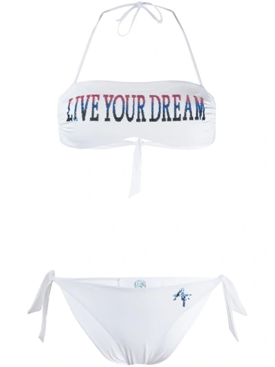 Alberta Ferretti Printed Bandeau Bikini In White