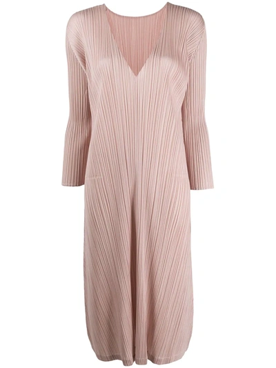 Issey Miyake Pleated Midi Dress In Pink