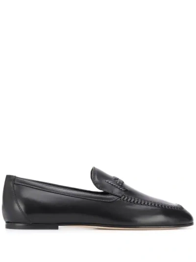 Tod's Whipstitch Logo Loafers In Black