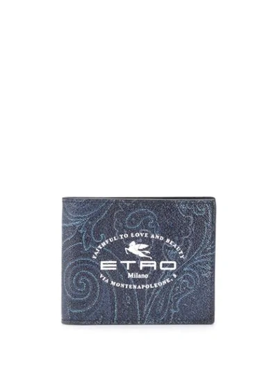 Etro Logo Print Wallet In Blue