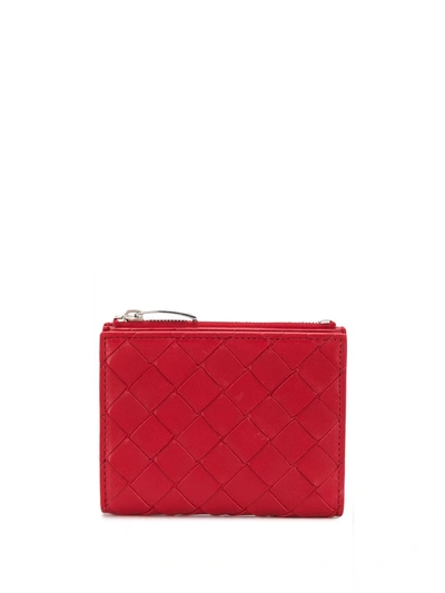 Bottega Veneta Intrecciato Weave Compact Wallet In Red