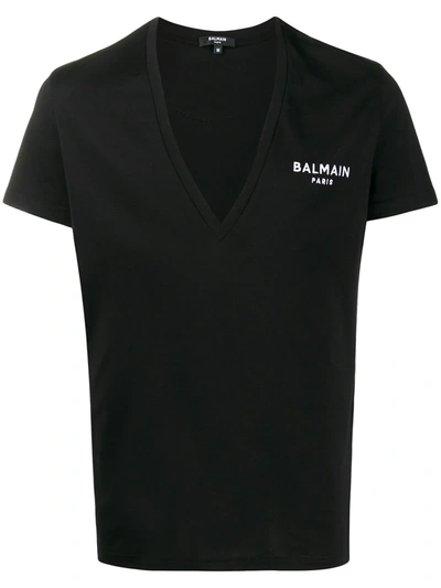Balmain Deep V-neck T-shirt In Black
