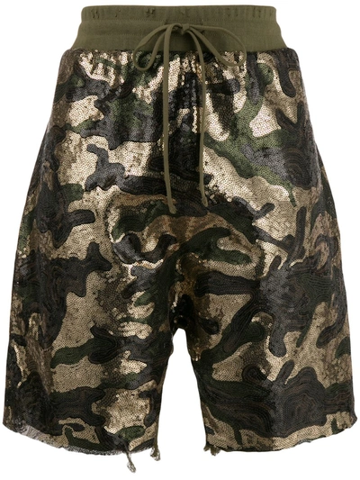 R13 Sequin Camouflage Cotton Shorts In Green