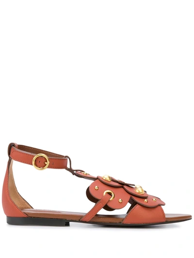 See By Chloé Layered Floral Flat Sandals In Red