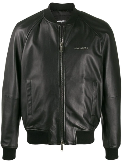 Dsquared2 Logo-plaque Zipped Bomber Jacket In Black