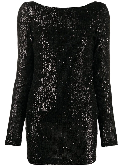 In The Mood For Love Cowl-back Long-sleeved Sequin Mini Dress In Black