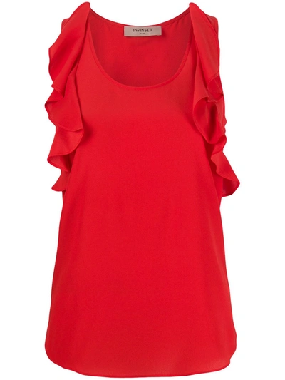Twinset Ruffled Sleeveless Blouse In Red