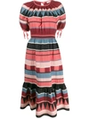 Ulla Johnson Ayta Fluted Striped Cotton-poplin Midi Dress In Brick