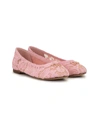 Dolce & Gabbana Kids' Crystal-embellished Lace Ballerina Shoes In Pink