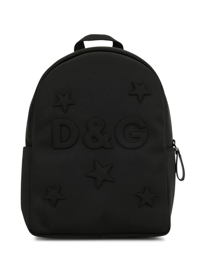 Dolce & Gabbana Kids' Embossed Logo And Stars Backpack In Black