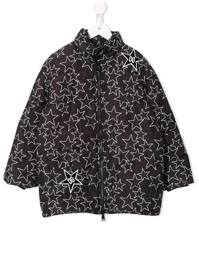 Dolce & Gabbana Kids' Star Print Puffer Jacket In Black