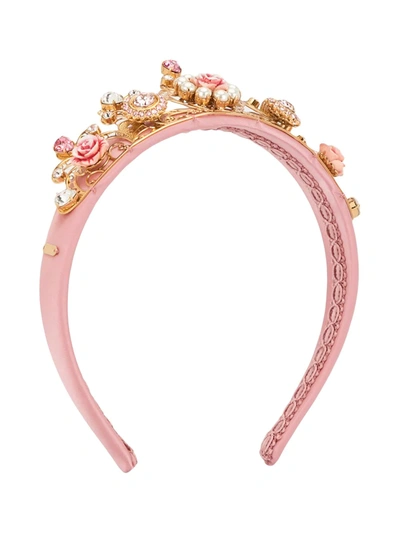Dolce & Gabbana Kids' Rose And Crystal Embellished Hairband In Pink