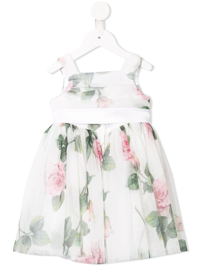 Dolce & Gabbana Babies' Floral Print Tulle Dress In White