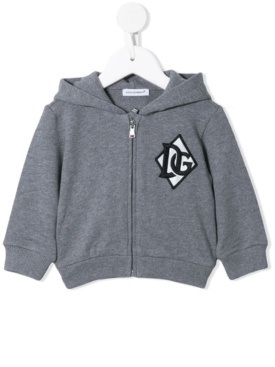 Dolce & Gabbana Babies' Embroidered Logo Zipped Jacket In Grey