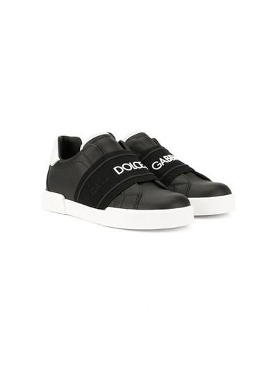 Dolce & Gabbana Kids' Elasticated Strap Logo Sneakers In Black