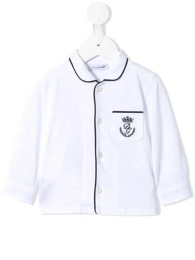 Dolce & Gabbana Babies' Long-sleeved Embroidered Logo Shirt In White