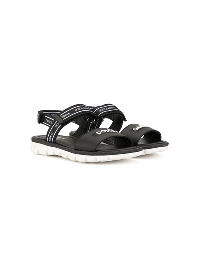 Dolce & Gabbana Kids' Sporty-style Touch Strap Sandals In Black