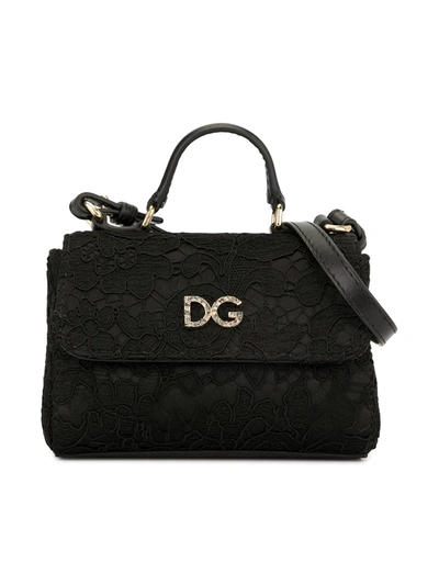 Dolce & Gabbana Kids' Crystal-embellished Lace Shoulder Bag In Black