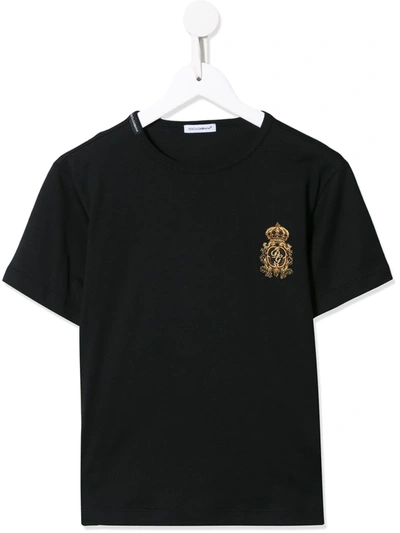 Dolce & Gabbana Kids' Heraldic Dg Patch T-shirt In Black