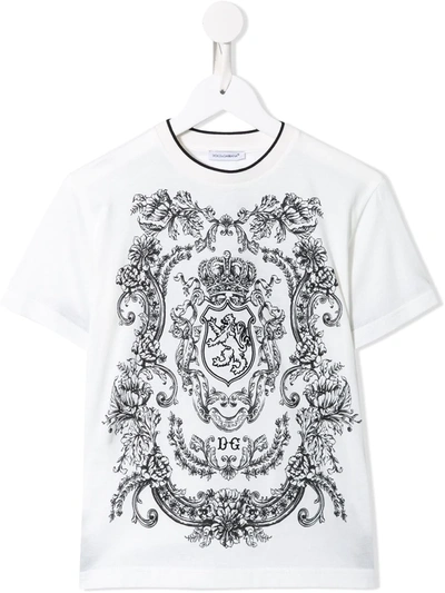 Dolce & Gabbana Kids' Jersey T-shirt With Ornamental Heraldic Print In White