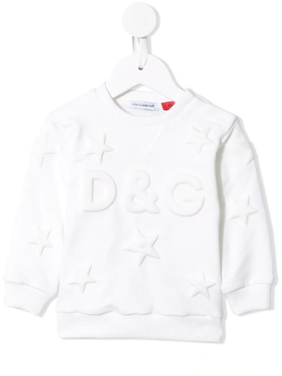 Dolce & Gabbana Babies' Stars And Logo Crew Neck Sweatshirt In White