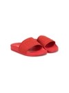 Dolce & Gabbana Kids' Embossed Logo Leather Slide Sandals In Red