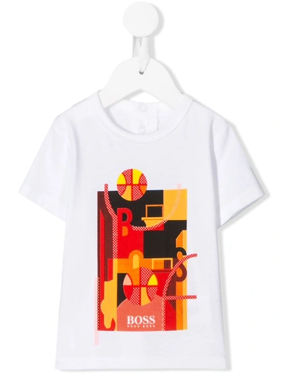 Hugo Boss Babies' Abstract Print T-shirt In White