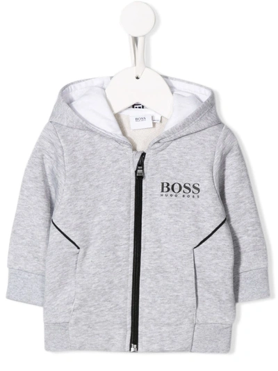 Hugo Boss Babies' Long-print Hooded Jacket In Grey