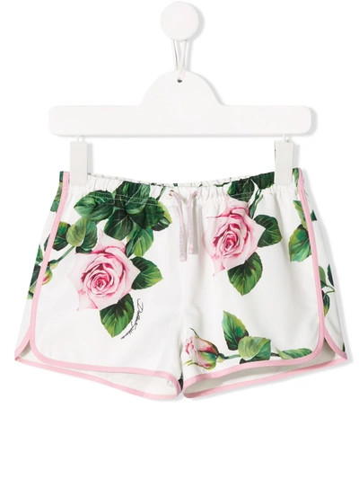 Dolce & Gabbana Kids' Rose Print Shorts In White
