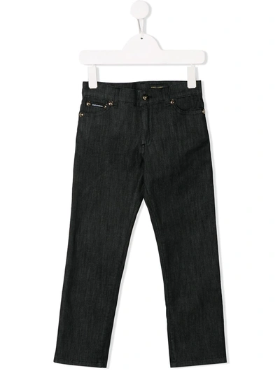 Dolce & Gabbana Kids' Logo Patch Slim-fit Jeans In Black