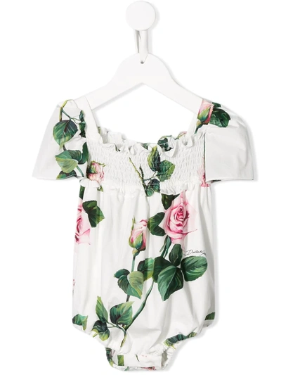 Dolce & Gabbana Babies' Rose Print Body In White