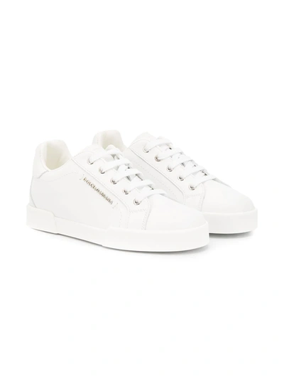 Dolce & Gabbana Kid's Logo Leather Low-top Sneakers, Toddler/kids In White