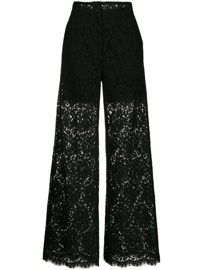 Dolce & Gabbana Floral Lace Pattern Trousers In Black