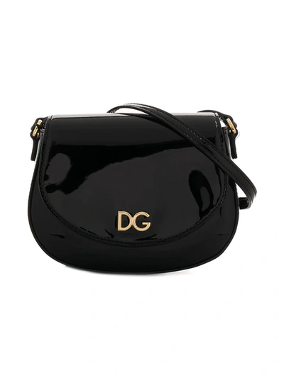 Dolce & Gabbana Kids' Dg Logo Patent Leather Crossbody Bag In Black