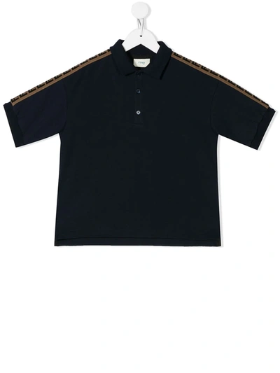 Fendi Kids' Boy's Logo Trim Polo Shirt In Blue