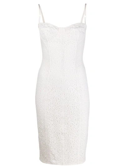 Pre-owned Dolce & Gabbana 1990s Sweetheart Neck Fitted Dress In White