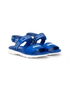 Dolce & Gabbana Kids' Beachwear Sandals In Calfskin With Ribbon Logo In Blue/white