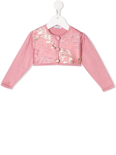 Dolce & Gabbana Babies' Metallic Embroidered Cardigan In Pink