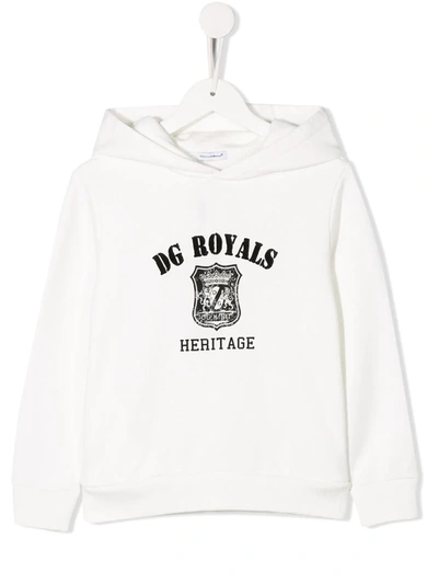 Dolce & Gabbana Kids' Jersey Hoodie With Dg Royals Print In Black & White