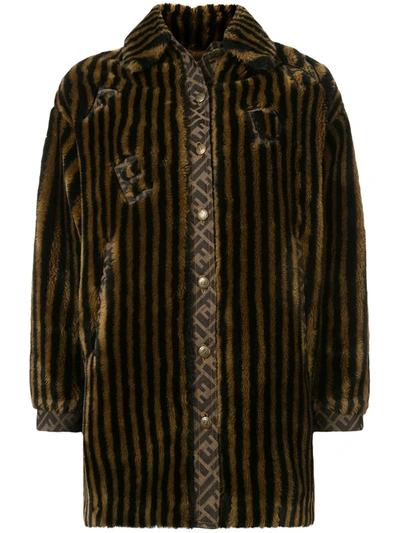 Pre-owned Fendi Striped Faux Fur Coat In Brown