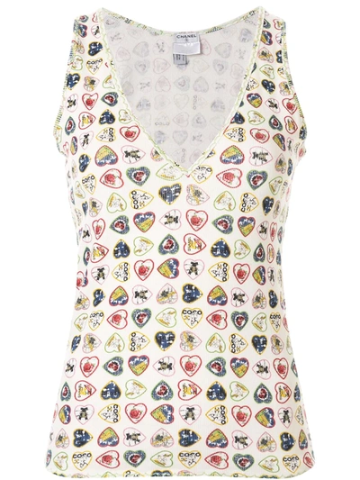 Pre-owned Chanel Heart Print Vest In White