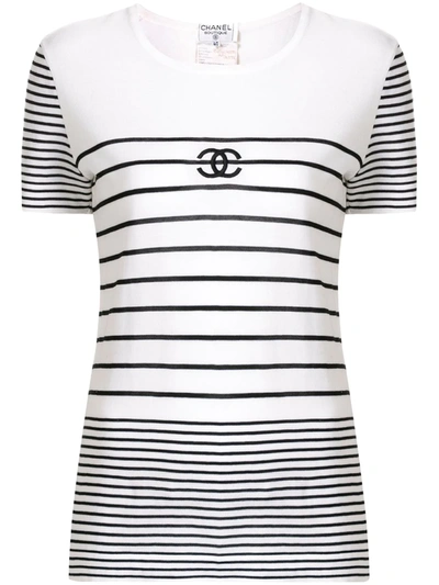 Pre-owned Chanel 1995 Striped Cc T-shirt In White